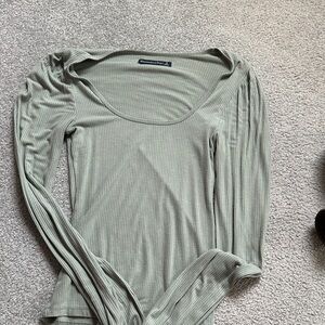 Abercrombie & Fitch Ribbed Long Sleeve Top in Sage Green